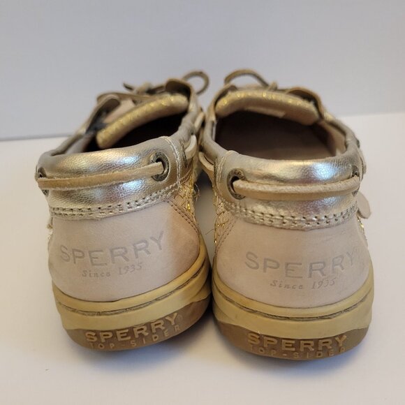 Sperry Womens Gold & Tan Leather Boat Shoes Size 6.5M - Picture 4 of 7